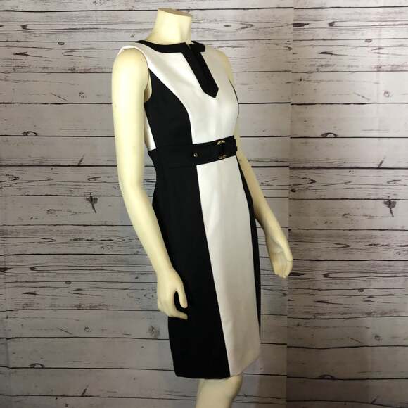 Tahari Arthur S. Levine Black & White Houndstooth Sheath Dress size 2 - Picture 6 of 12